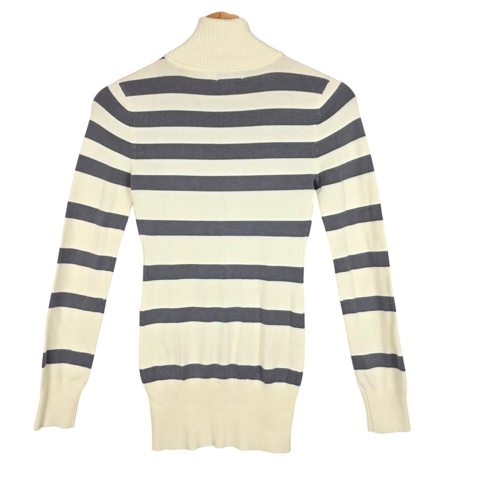 Guess Womens Striped Turtleneck Sweater Cream Gray Size S/P Long Sleeve Knit Top - Picture 11 of 16